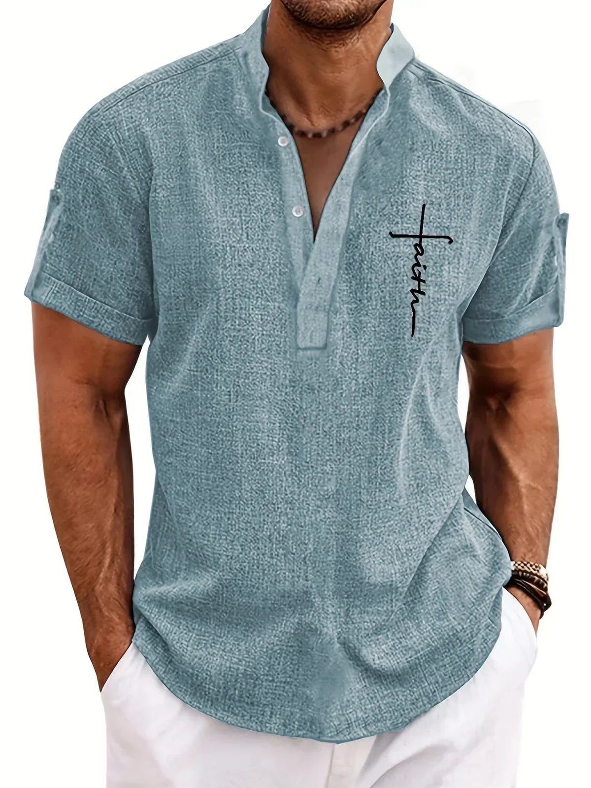 Mario™ | Camisa elegante de manga corta y cuello alto