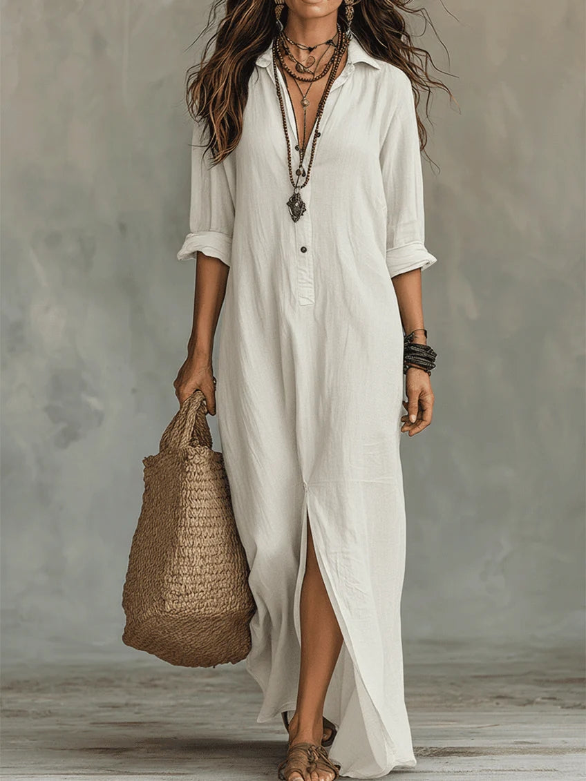 Soline | Vestido maxi holgado con escote en V y botones