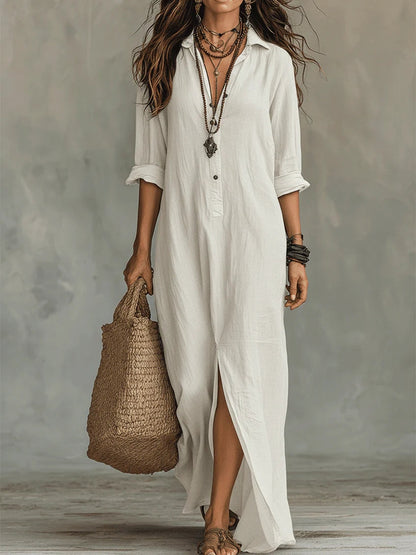 Soline | Vestido maxi holgado con escote en V y botones