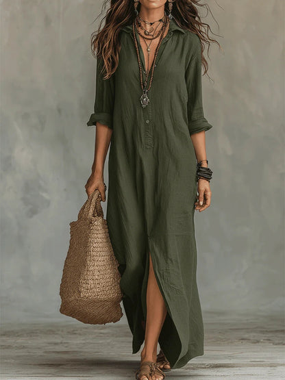 Soline | Vestido maxi holgado con escote en V y botones