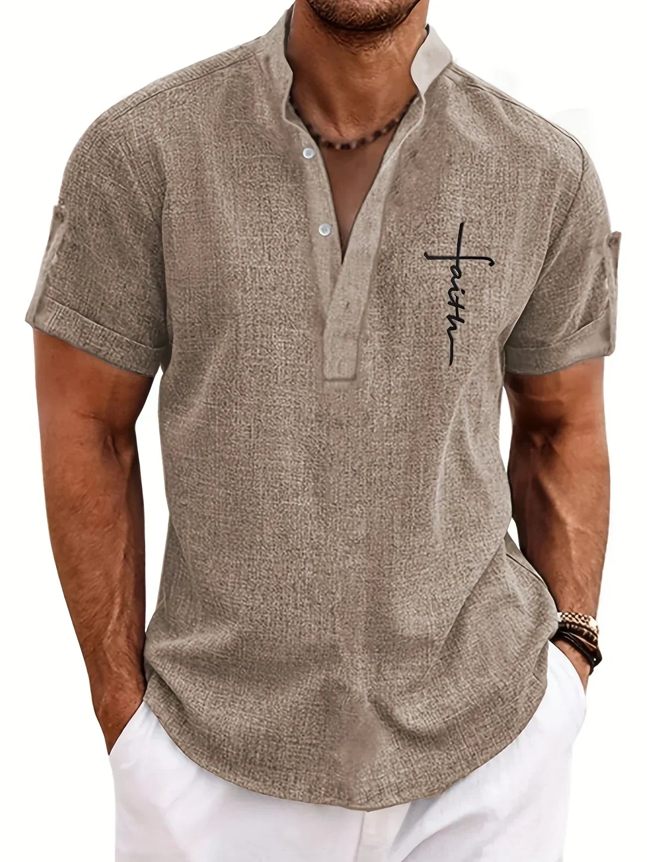 Mario™ | Camisa elegante de manga corta y cuello alto