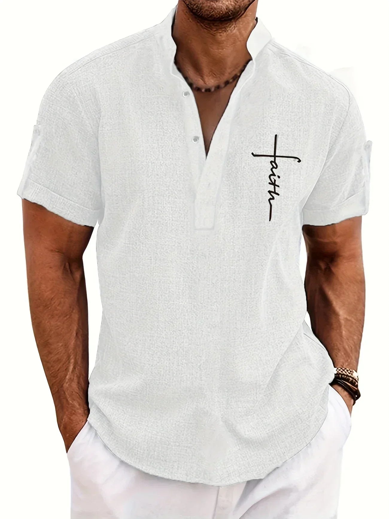 Mario™ | Camisa elegante de manga corta y cuello alto