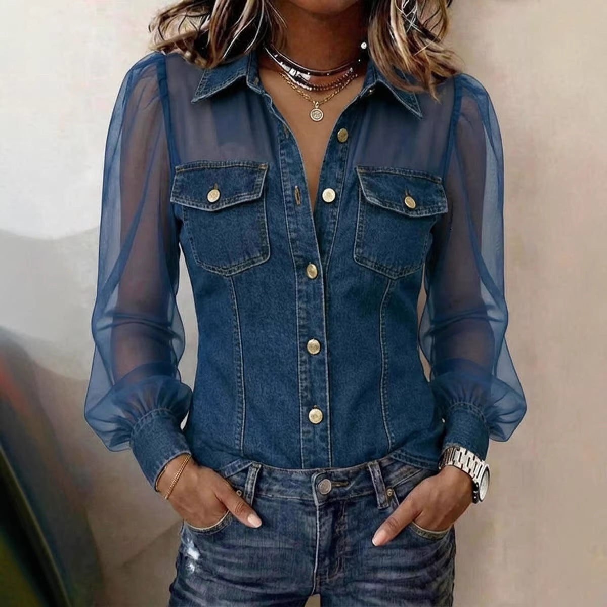 Élodie | Blusa elegante con efecto denim