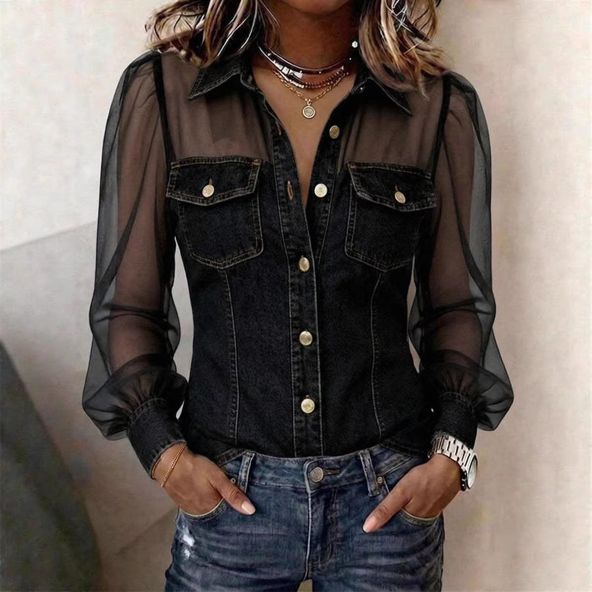 Élodie | Blusa elegante con efecto denim