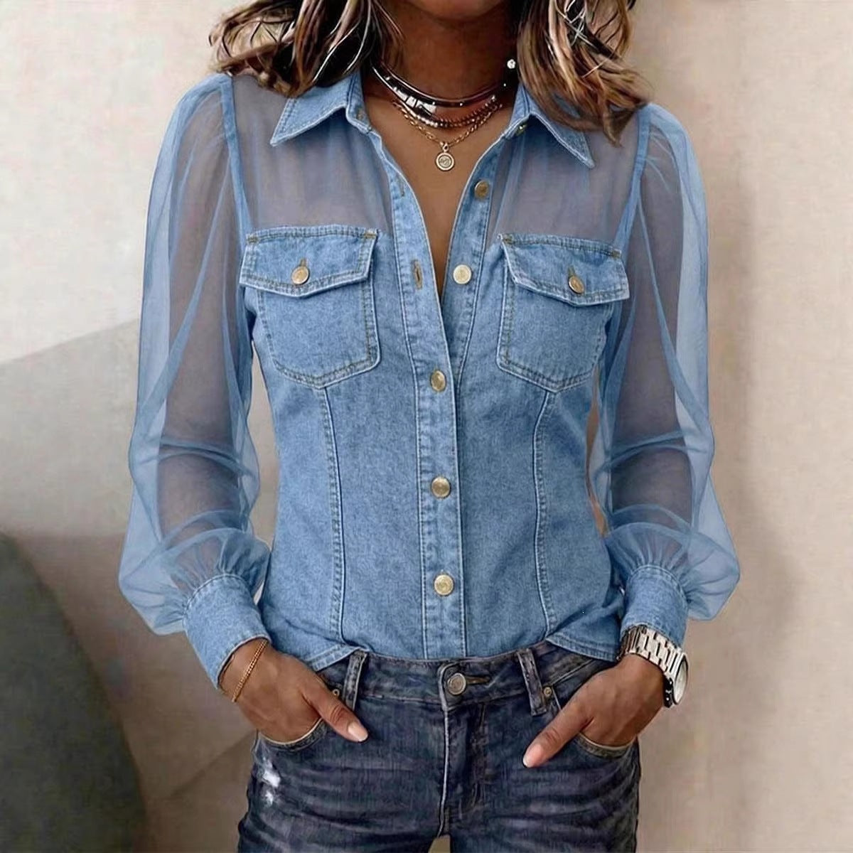 Élodie | Blusa elegante con efecto denim
