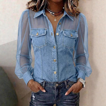 Élodie | Blusa elegante con efecto denim