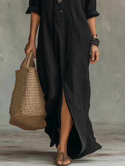 Soline | Vestido maxi holgado con escote en V y botones