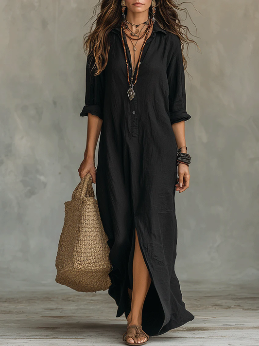 Soline | Vestido maxi holgado con escote en V y botones