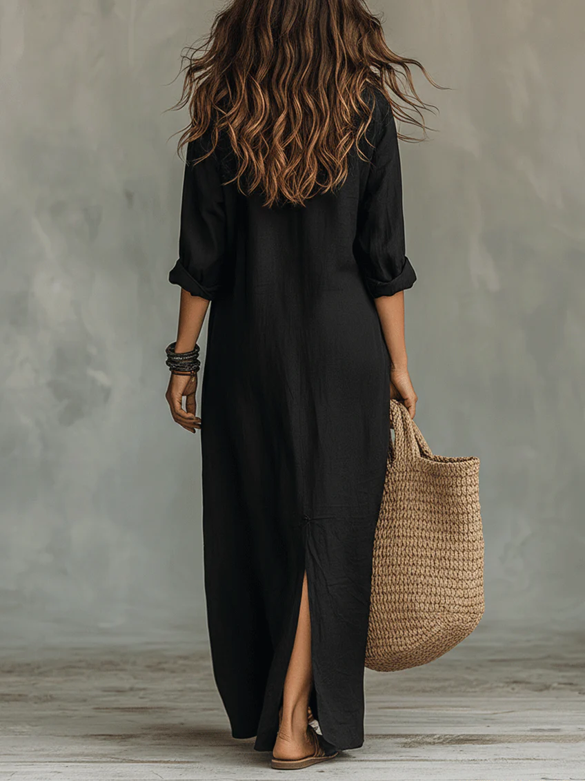 Soline | Vestido maxi holgado con escote en V y botones