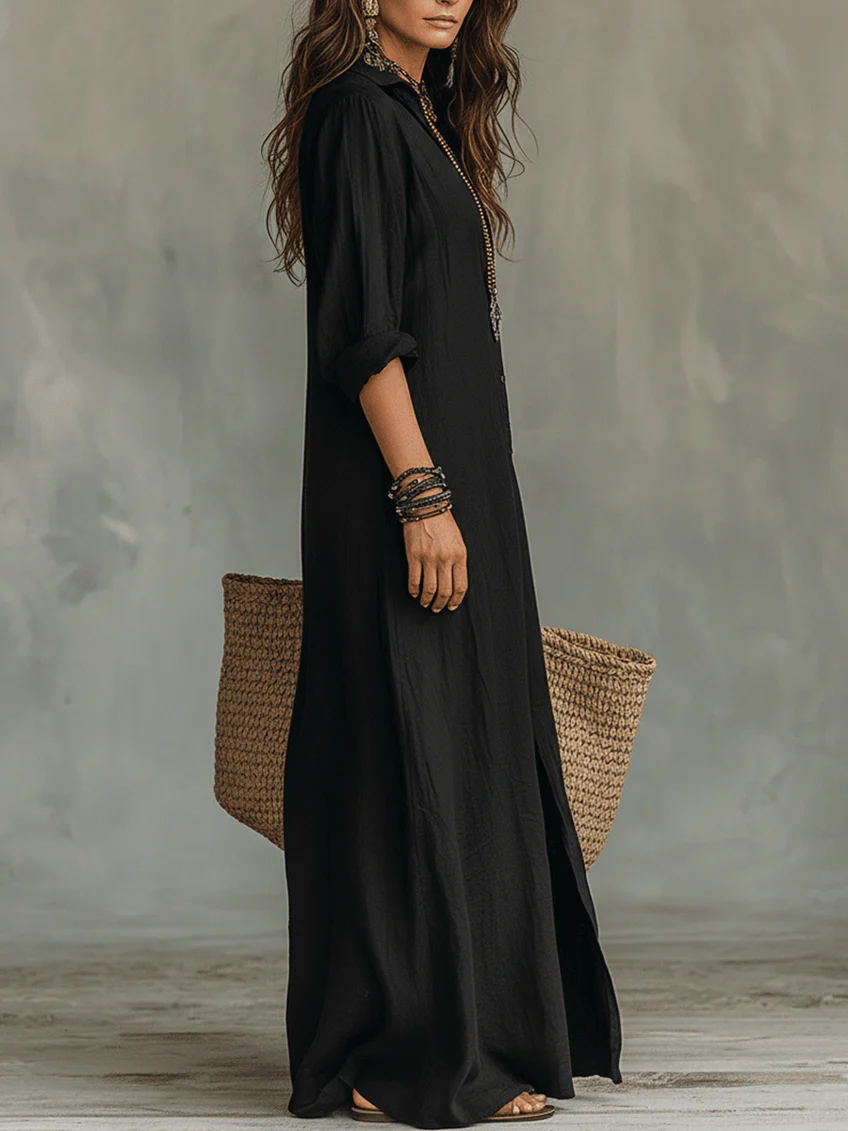 Soline | Vestido maxi holgado con escote en V y botones
