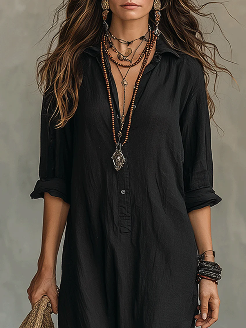 Soline | Vestido maxi holgado con escote en V y botones