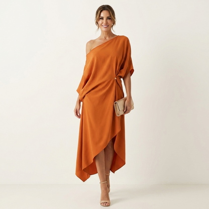 Orlean | Vestido Midi Asimétrico de Un Hombro