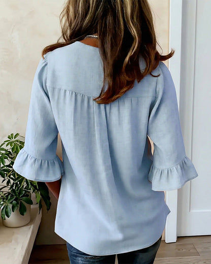Sophia - Blusa lisa de algodón y lino con botones de madera